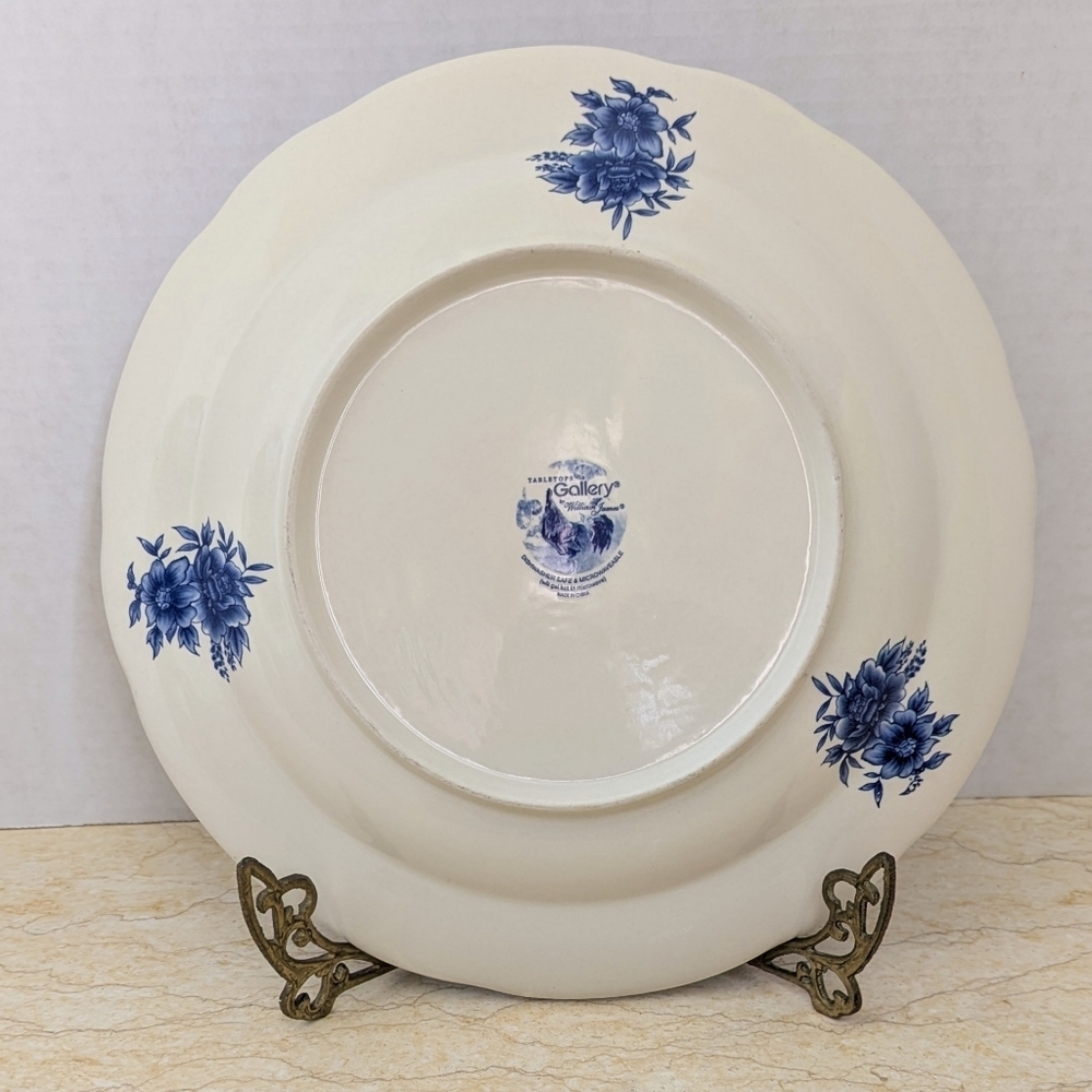 Vintage White & Blue Rooster Farmyard Transferware William James  Dinner Plate - Picture 3 of 8